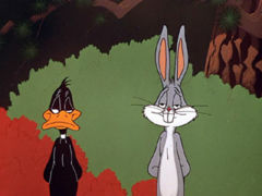 Daffy Duck and Bugs Bunny in the famous 1952 Merrie Melodies cartoon Rabbit Seasoning.