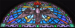  A double-headed eagle portrayed in a stained glass window inside St. Nicholas Greek Orthodox Cathedral in Tarpon Springs, Florida.