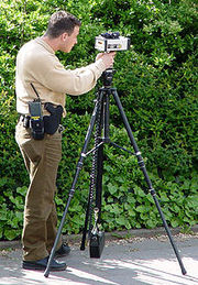 German police officer enforcing speed limit