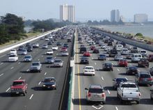 Interstate 80, a freeway in California with many lanes and heavy traffic.