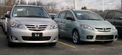 2006 full-size Mazda MPV (left) and compact Mazda5 (right) minivans