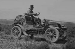 Horatio Nelson Jackson in his 2-seat Winton touring car, "The Vermont", drives across America