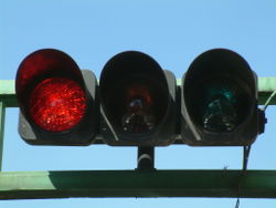 A stoplight in Mexico City.