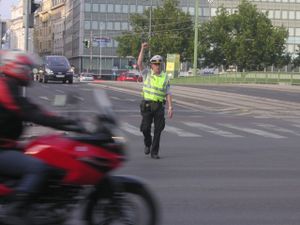 Police regulate the traffic ...