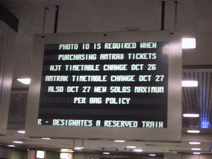 Sign in Penn Station railway station, New York City