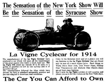 1914 La Vigne cyclecar advertisement.