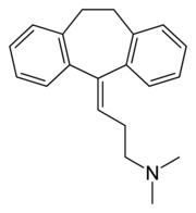 Chemical structure of the tricyclic antidepressant amitriptyline.