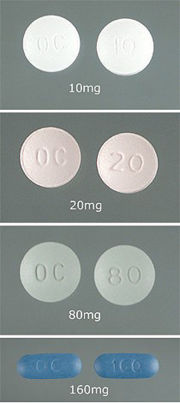 Oxycontin tablets of varying dose