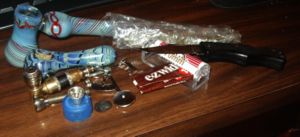 Variety of cannabis-smoking paraphernalia.