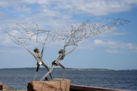 Statue of fishermen in Petrozavodsk, Russia.