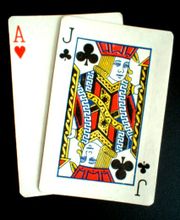 Blackjack! The face cards (Jack, Queen, and King) count as 10 points, and the Ace counts as 1 or 11.