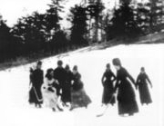 Women playing hockey at Rideau Hall circa. 1890 (earliest known image of women's hockey)