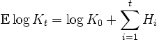 \mathbb E \log K_t = \log K_0 + \sum_{i=1}^t H_i