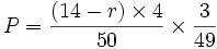 P = \frac{(14 - r) \times 4}{50} \times \frac{3}{49}