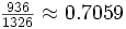 \begin{matrix} \frac{936}{1326} \approx 0.7059 \end{matrix}