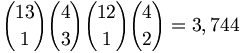 {13 \choose 1}{4 \choose 3}{12 \choose 1}{4 \choose 2} = 3,744