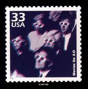 This US Postage Stamp celebrates the 3-D movie craze of the 1950s.