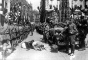 Leni Reifenstahl filming Triumph of the Will in Nuremburg in 1934.