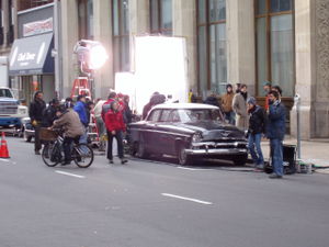 Film production on location in Newark, New Jersey.