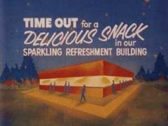 Snack bar ad shown at a drive-in.