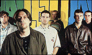 The Happy Mondays, from the left: Paul Ryder, Shaun Ryder, Paul Davis, Mark Day, Mark "Bez" Berry and Gary  Whelan.