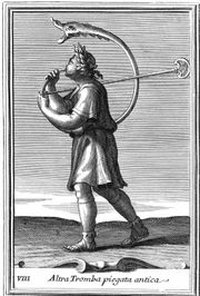 The cornu, shown with a zoomorphic bell, from Filippo Bonanni's 1723 book Gabinetto Armonico, a compendium of illustrations of musical instruments.