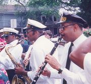 Dr Michael White (front right) plays clarinet at a jazz funeral in Treme, New Orleans, Louisiana. 