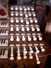 Stops of the Baroque Gabler organ in Weingarten, Germany.