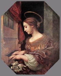 Carlo Dolci painted Saint Cecilia at a portatif organ, 1671.