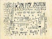 A hand-drawn flyer for a Goa trance party in Israel in 1990.  Today Israel is one of the main producers of psychedelic trance and flyers have gotten more elaborate often featuring CG images.