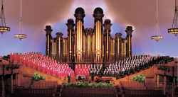 The Mormon Tabernacle Choir pictured in front of the Tabernacle Organ, Salt Lake City, Utah.