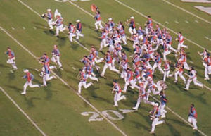 The Virginia Pep Band, UVa's scramble band, scrambling at Scott Stadium.