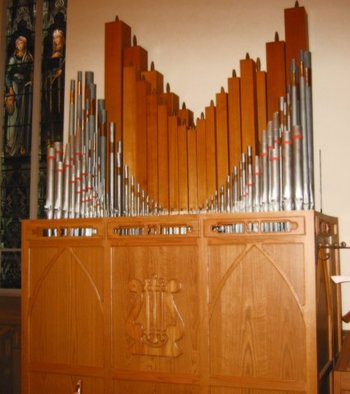 The choir division of the pipe organ at St. Raphael's Cathedral in Dubuque, Iowa. Unlike the rest of the organwhich is located in the galley at the rear of the churchthis division is located in the choir area near the front of the church.