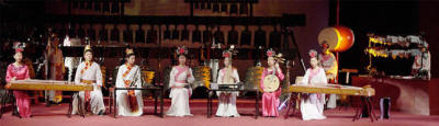 Performance of traditional Chinese music using reproduction Tang Dynasty instruments