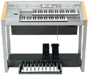 A modern electronic organ. Its superficial resemblance to the modest spinet organ of earlier years is deceptive; this models high performance level, made possible by digital design, makes it suitable for professional as well as home use. This instrument is capable of emulating the sound of an entire orchestra.