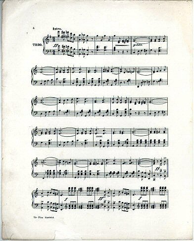 The trio is the main melody of a march. Note the natural sign in the key signature marking the typical subdominant modulation. Also note the four-measure introduction into the trio.