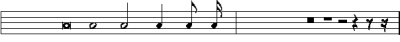 Note values ranging from the breve down to the 16th note, and corresponding rests.